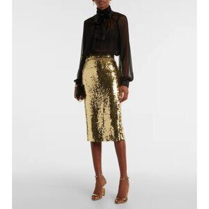 NWT $2,280 Dolce & Gabbana Gold Sequin Pencil Skirt Midi Size 8